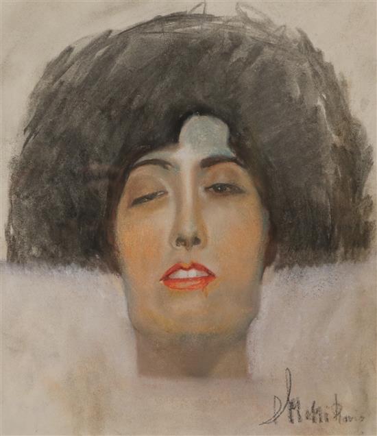 After Gustave Klimt, watercolour, head of a woman, 27 x 23cm